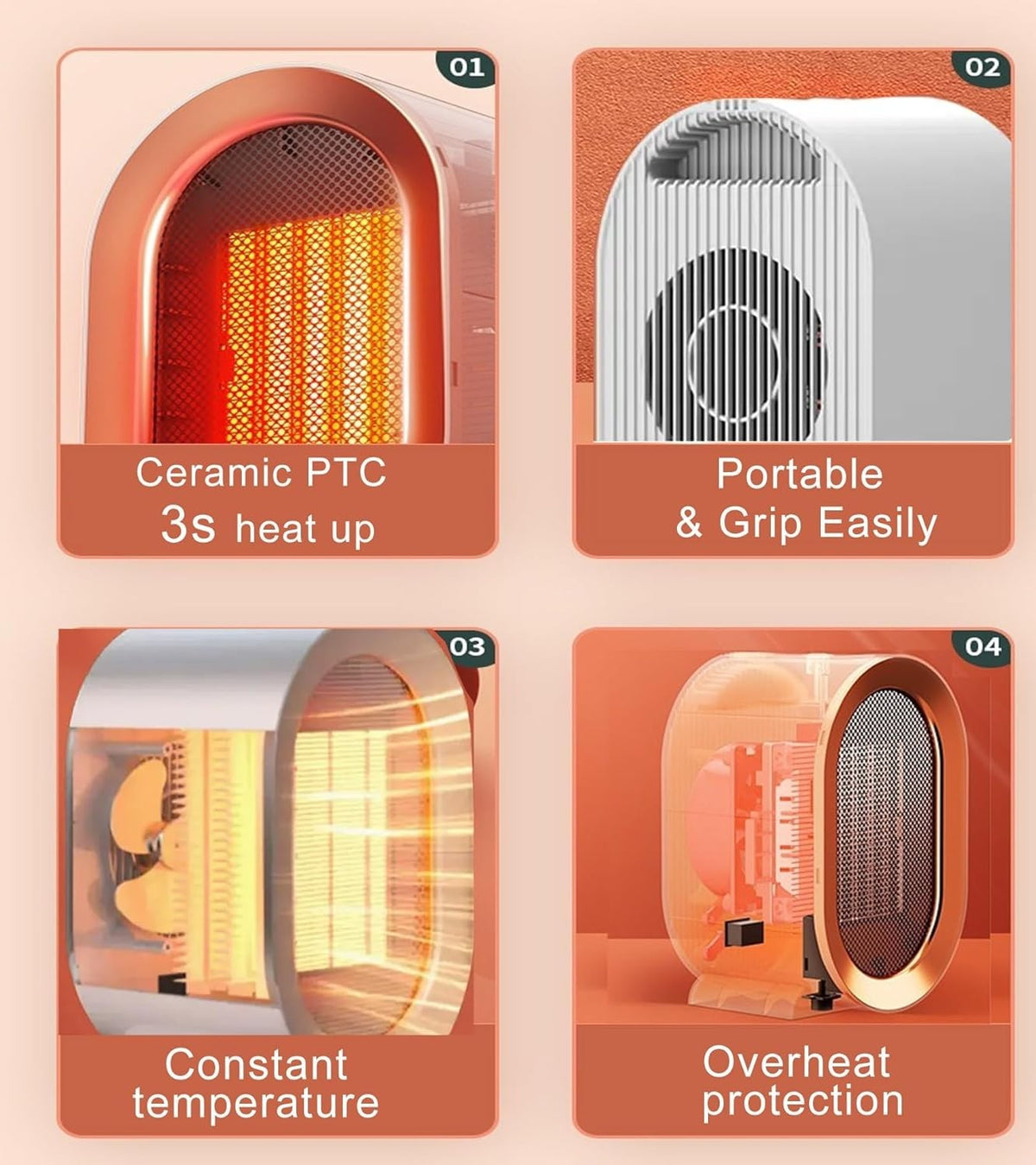 1200W Ceramic Space Heater Portable Fan Heater with Remote Electric Home Heat