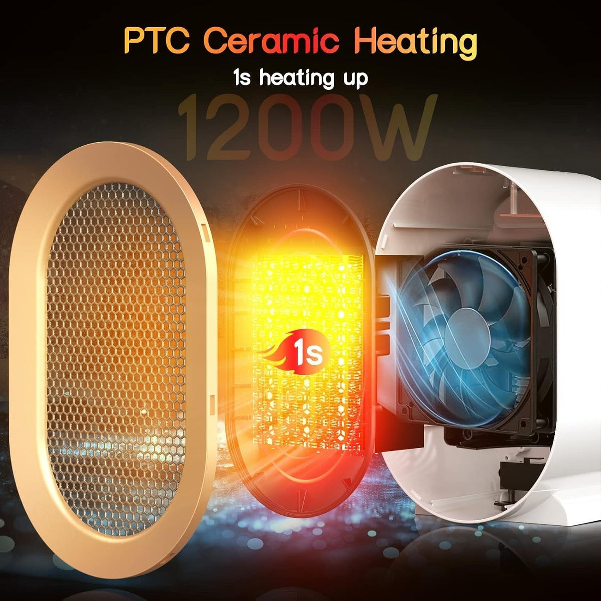1200W Ceramic Space Heater Portable Fan Heater with Remote Electric Home Heat