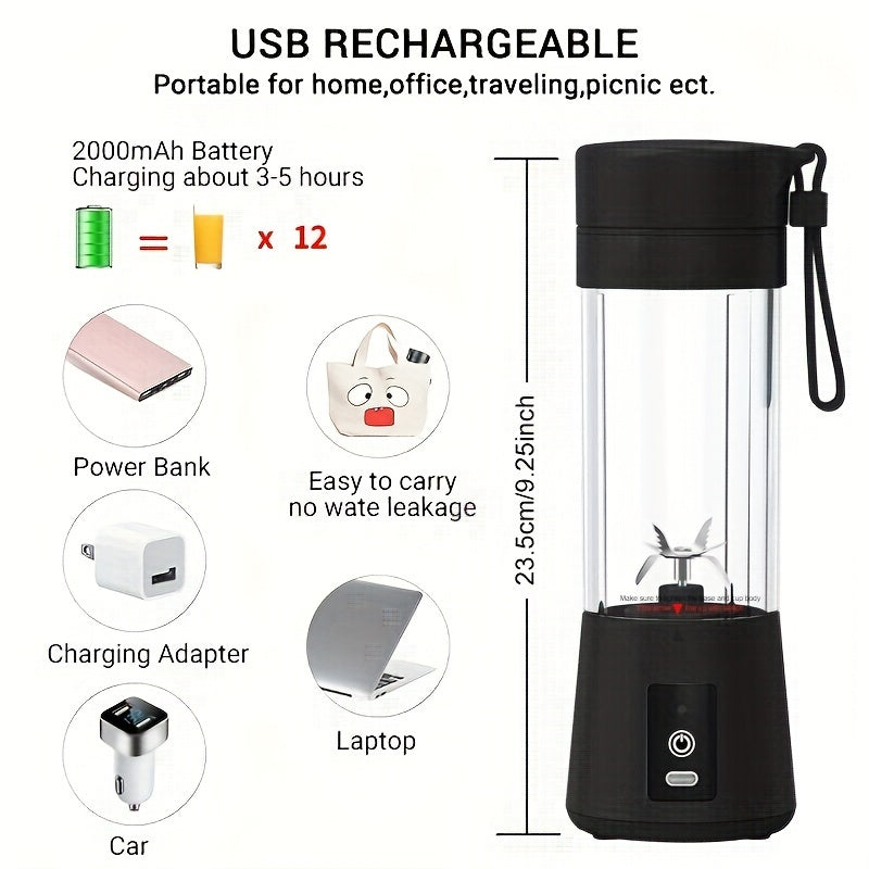 Portable USB Blender - Mini Smoothie Maker for Shakes & Juices, Rechargeable Travel Blender