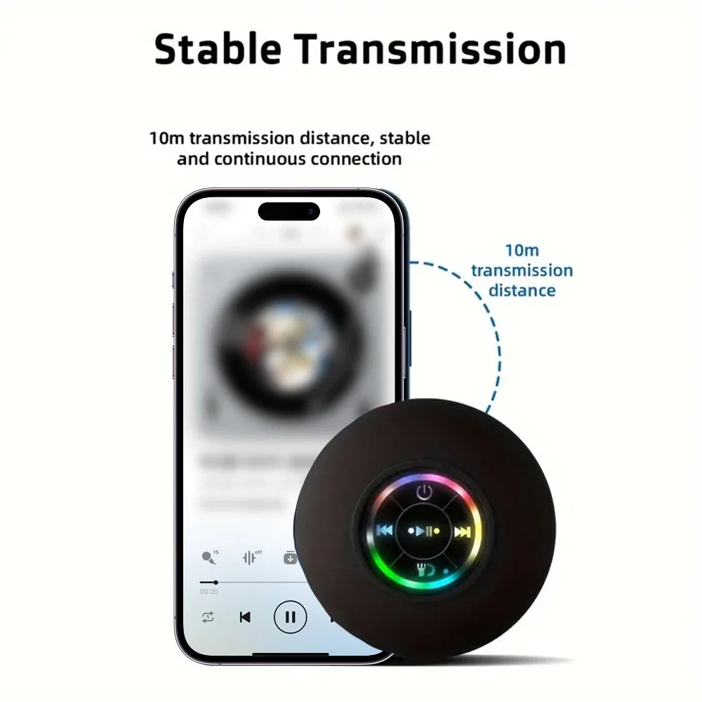 Portable Waterproof Bluetooth Speaker - LED, Suction Cup, Mini Wireless Shower & Outdoor Speaker