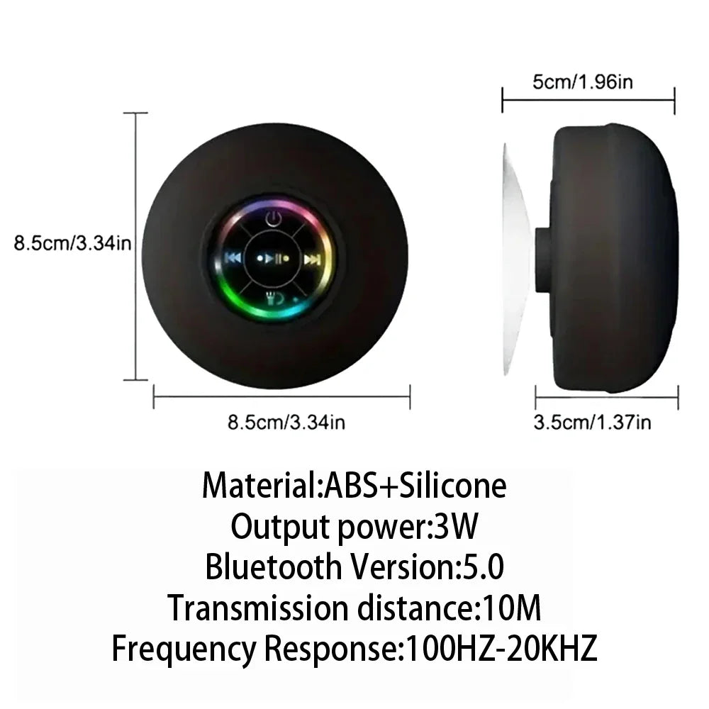 Portable Waterproof Bluetooth Speaker - LED, Suction Cup, Mini Wireless Shower & Outdoor Speaker