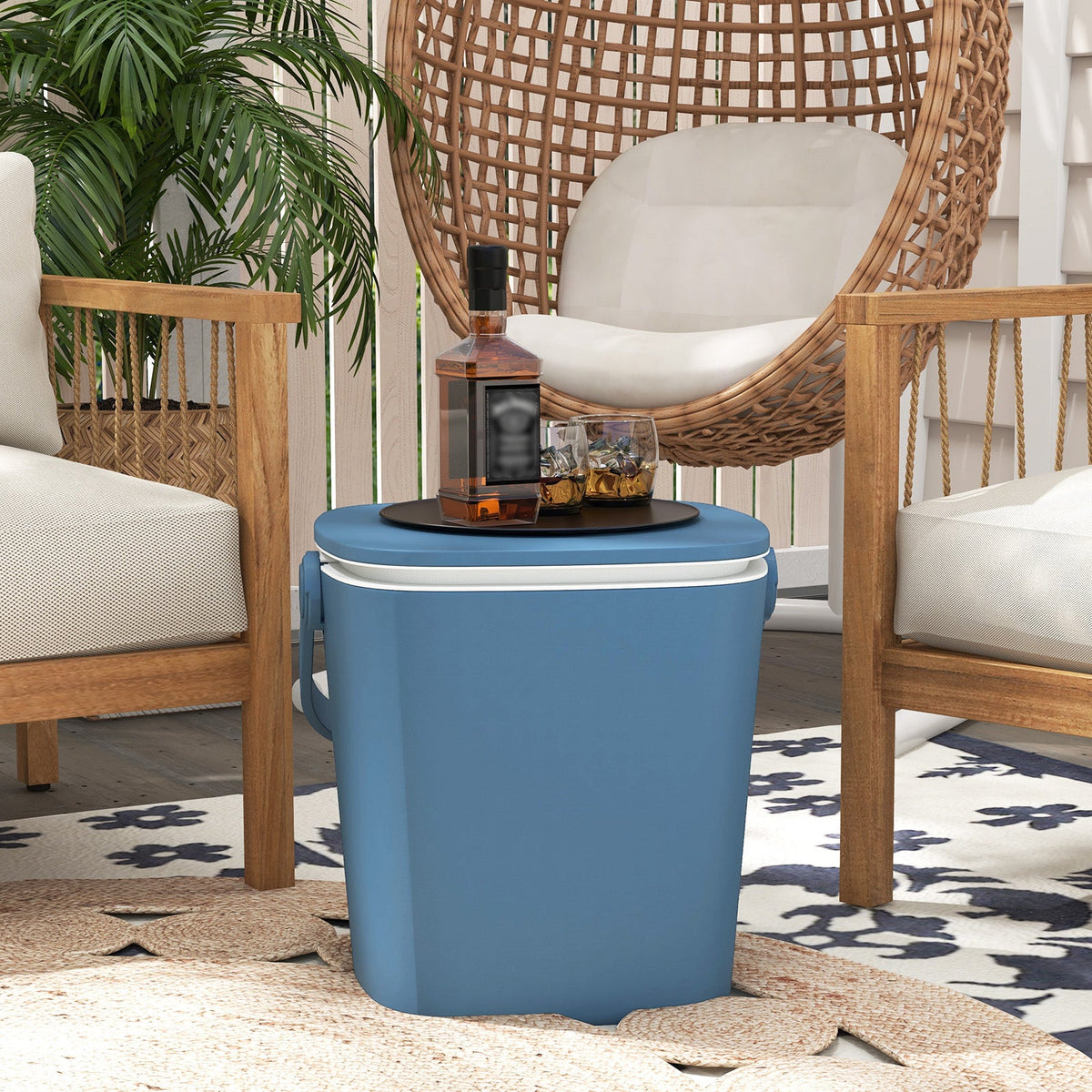 Portable Cooler Side Table with Handle and Bottle Opener-Black