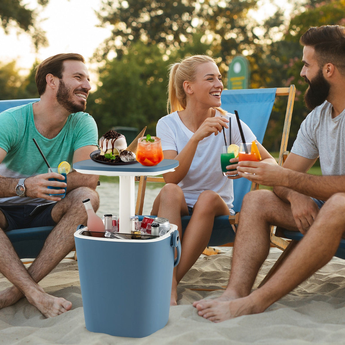 Portable Cooler Side Table with Handle and Bottle Opener-Black