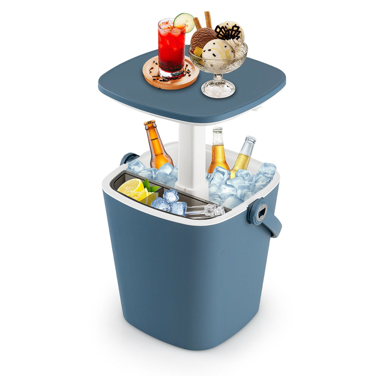 Portable Cooler Side Table with Handle and Bottle Opener-Black