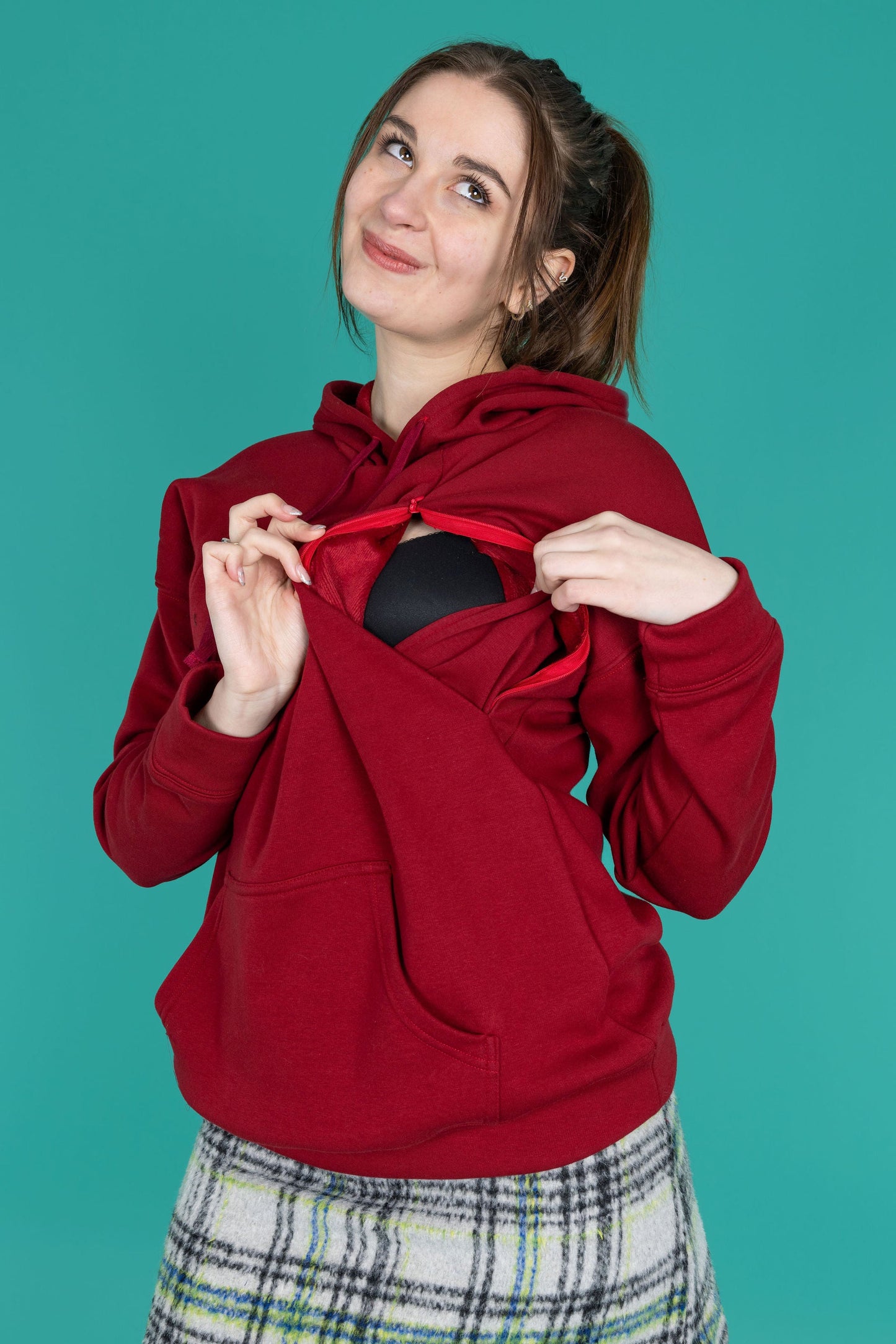 Fleece-Lined Nursing Hoodie - Burgundy | Award-Winning Breastfeeding Hoodie