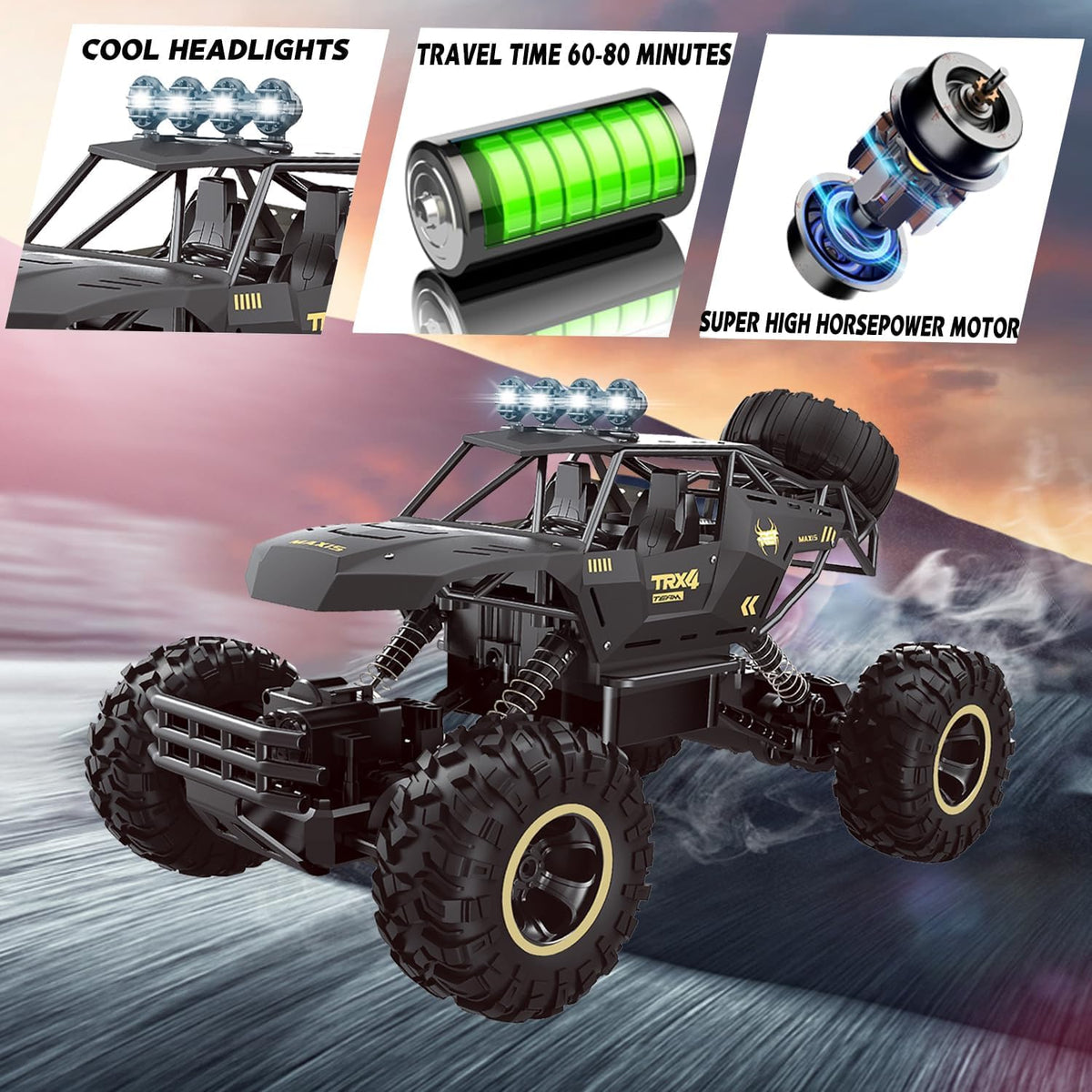 Big Powerful Monster Truck RC Off Road 4WD Metal LED Remote Control Toy Car