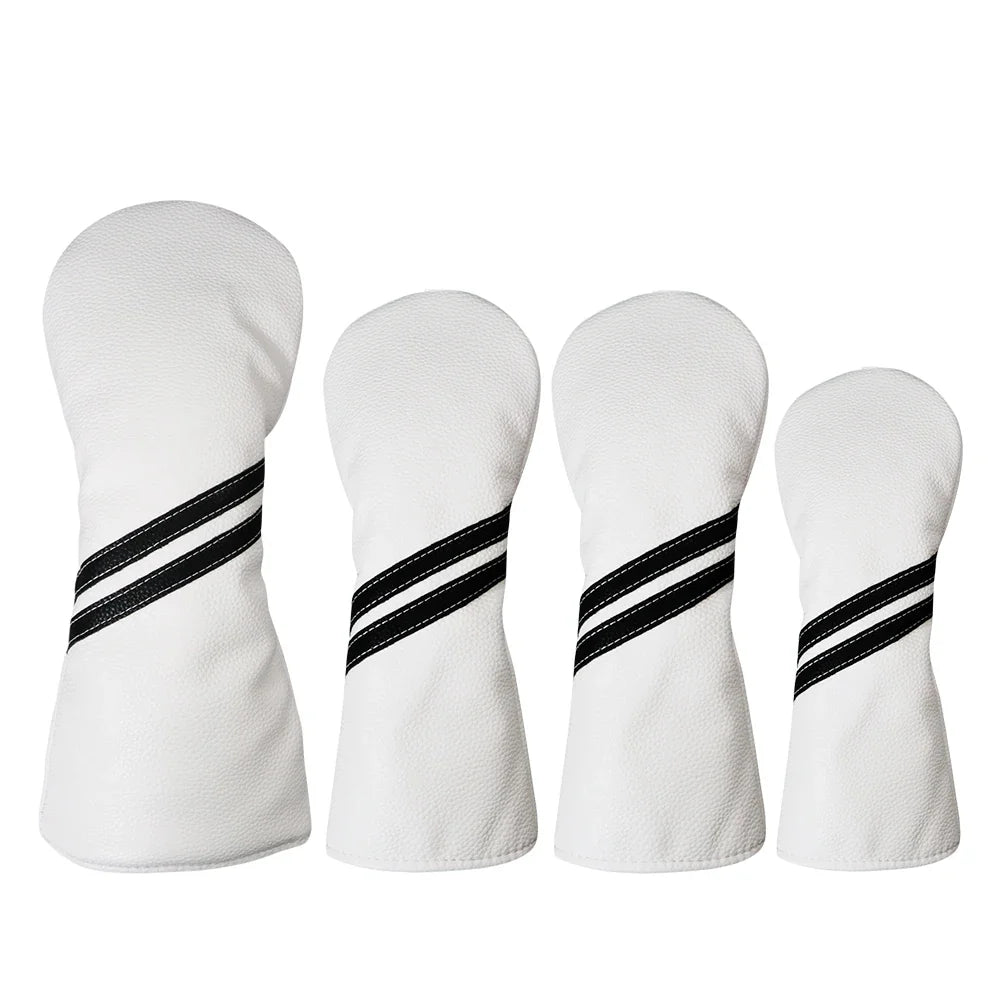 Striped Golf Headcovers PU Leather Driver Fairway Hybrid Waterproof Head Covers