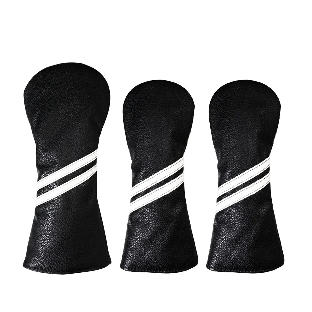 Striped Golf Headcovers PU Leather Driver Fairway Hybrid Waterproof Head Covers