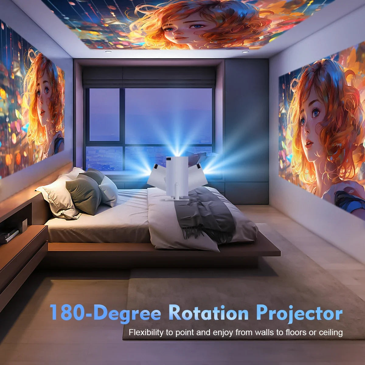 Pro 4K Android 11 Portable Projector - 180 Degree Flexible Mini Cinema Projector for Outdoor & Home