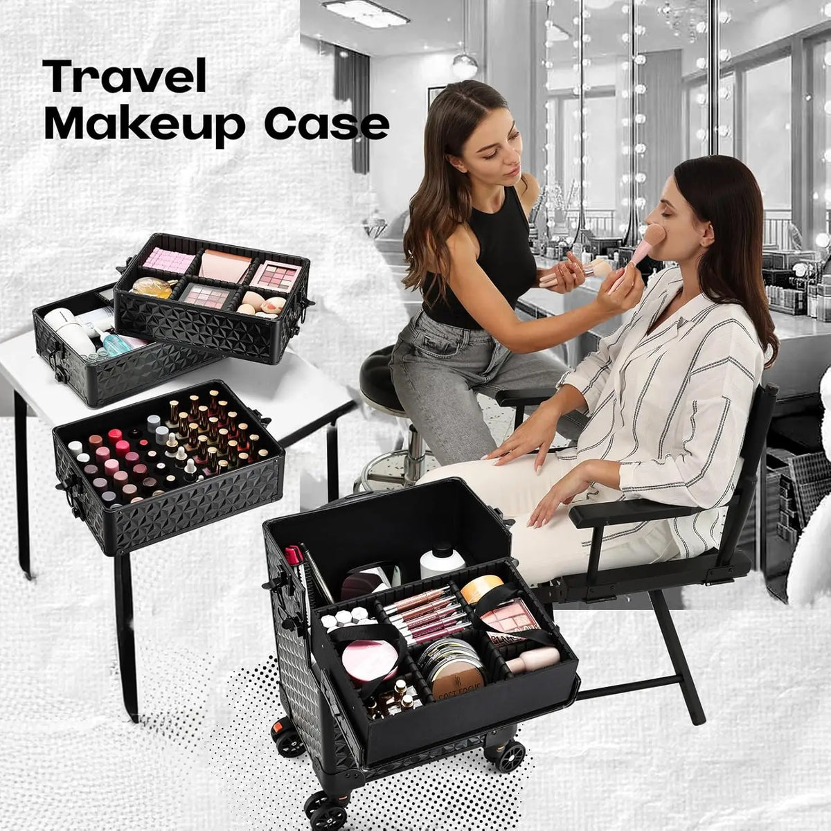 Professional Makeup Trolley Case Wheels - Extra Large Rolling Cosmetic Organiser