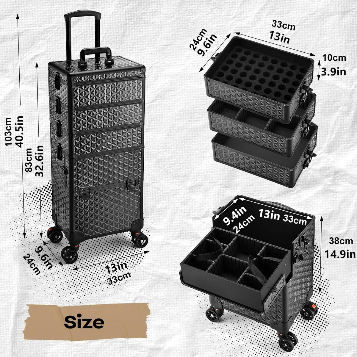 Professional Makeup Trolley Case Wheels - Extra Large Rolling Cosmetic Organiser