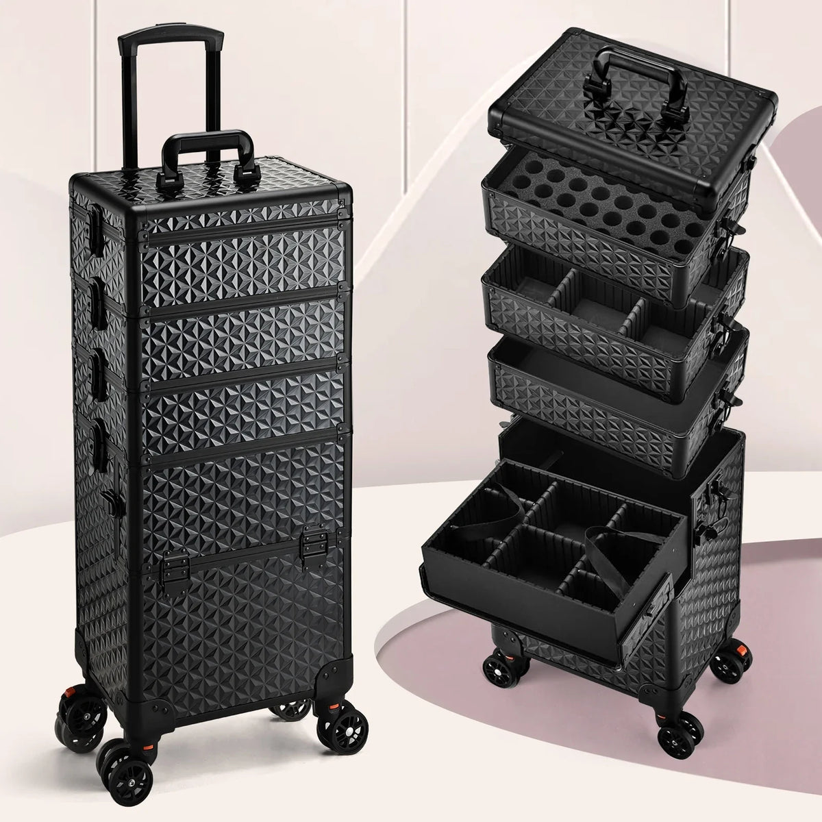 Professional Makeup Trolley Case Wheels - Extra Large Rolling Cosmetic Organiser