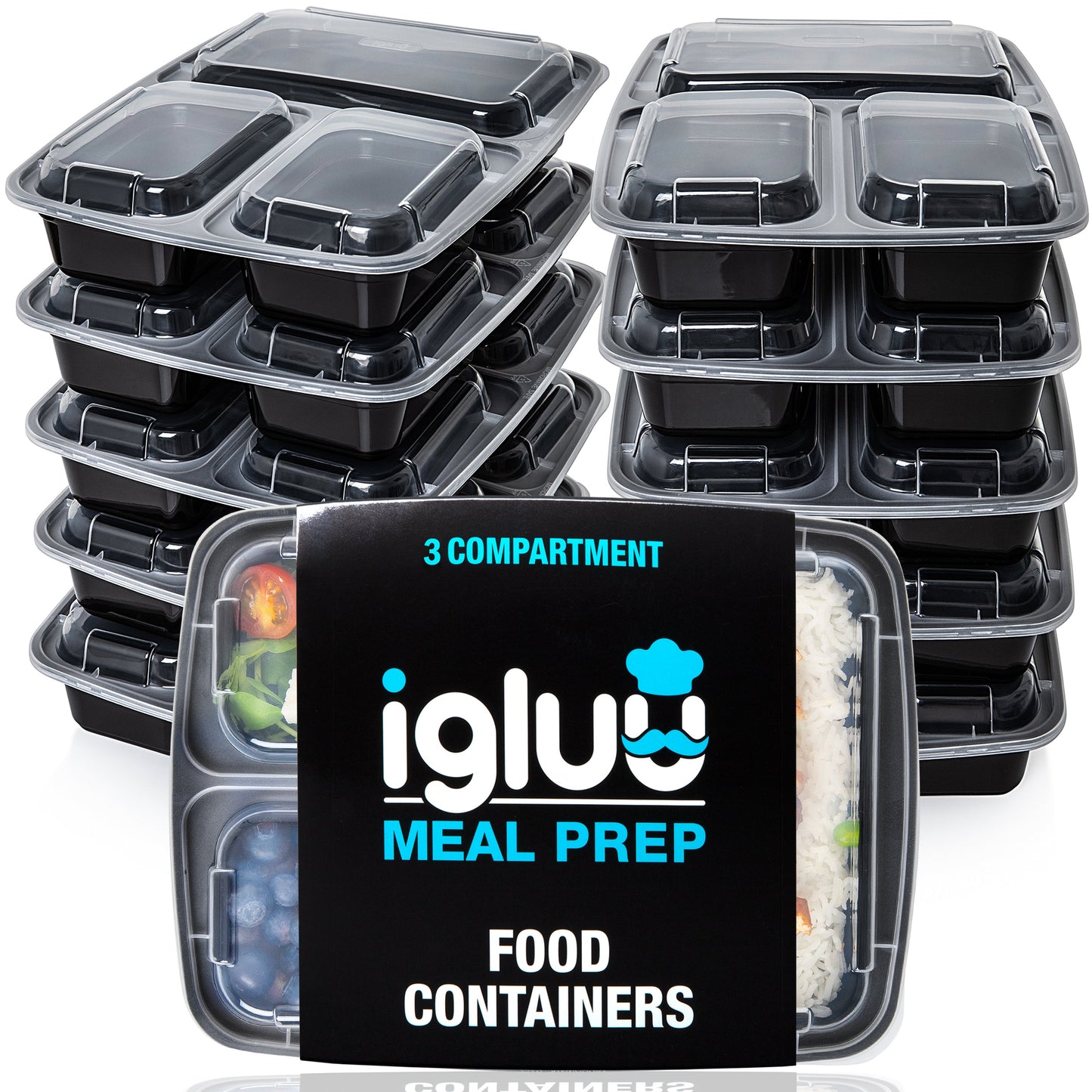 3-Compartment Reusable Meal Prep Containers with Airtight Lids – 946ml | Igluu