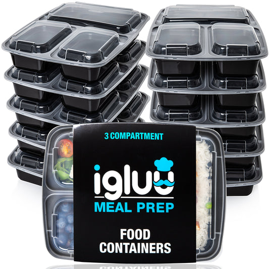 3-Compartment Reusable Meal Prep Containers with Airtight Lids – 946ml | Igluu