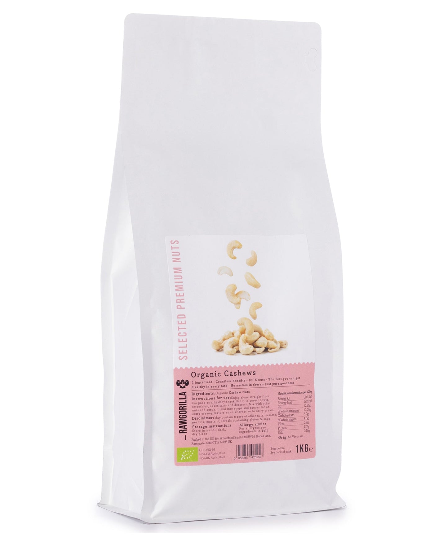 RAWGORILLA Organic Cashew Nuts 1kg | Raw, Whole & Unsalted