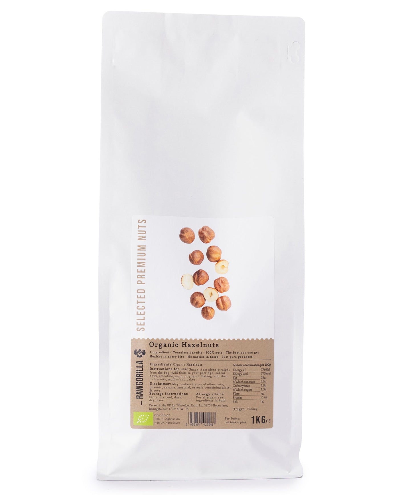 RAWGORILLA Organic Hazelnuts 1kg