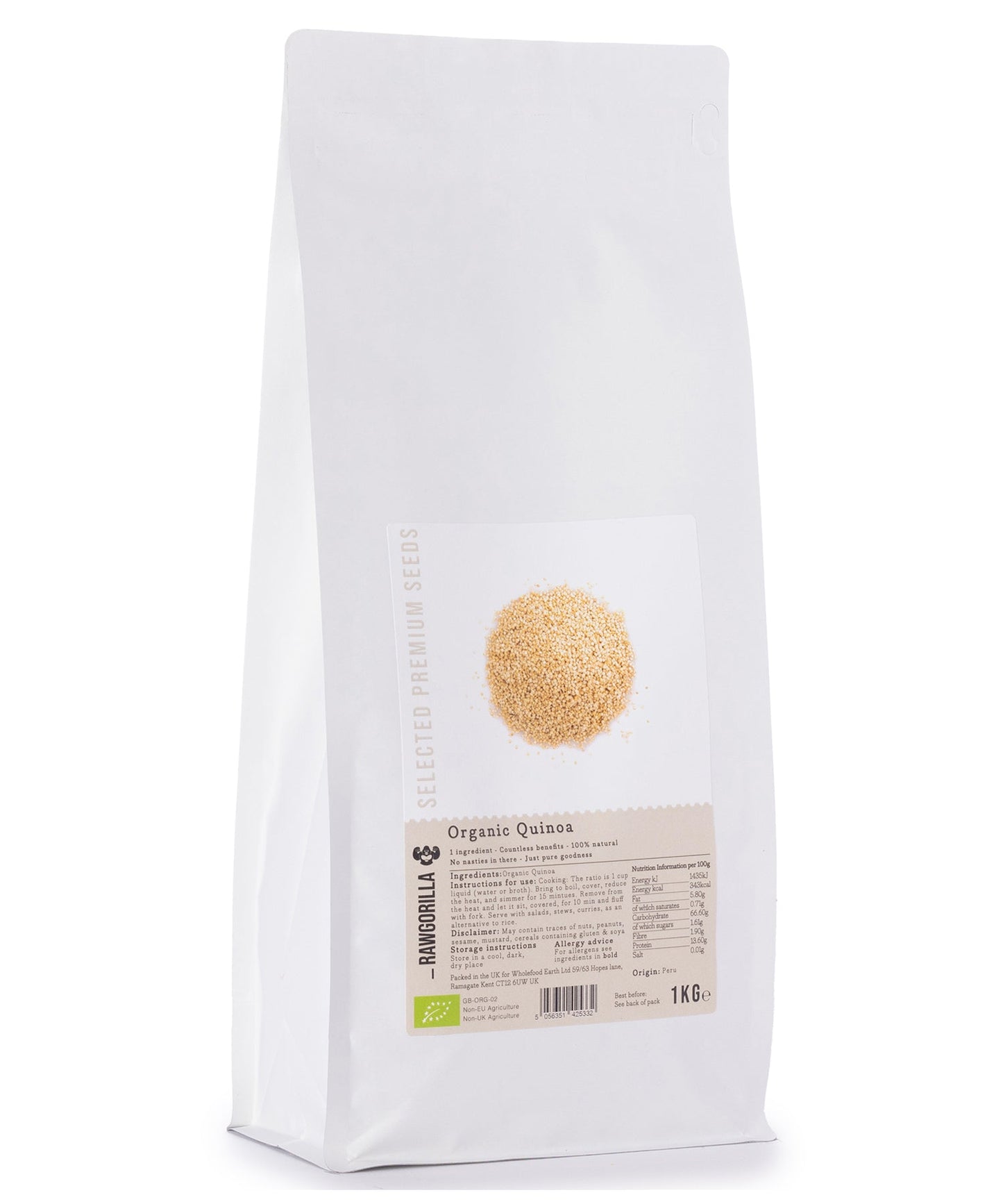 RAWGORILLA Organic Quinoa 1kg - Premium Peruvian Grain