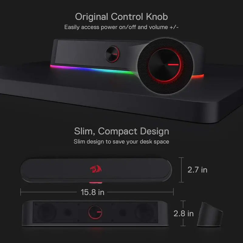 RGB USB Desktop Soundbar - Computer Speaker with Dynamic Lighting Bar