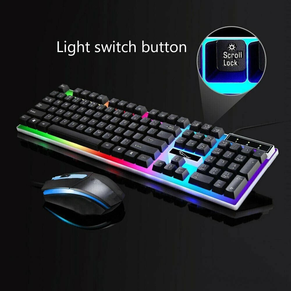 RGB Gaming Keyboard and Mouse Set USB LED for PC Laptop Illuminated Combo