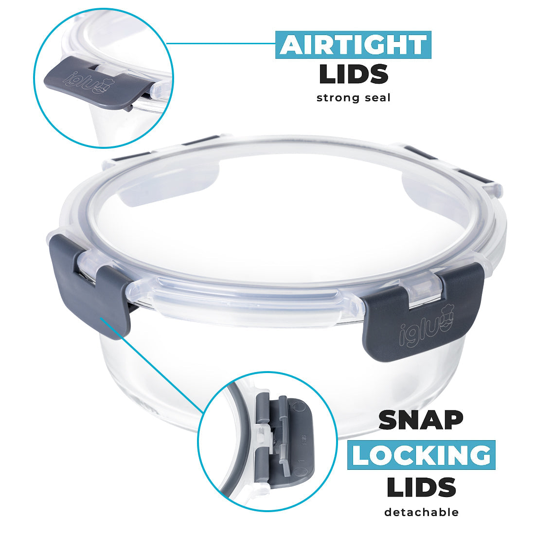 Round Glass Food Storage Containers with Airtight Lids | 950ml & 400ml | 10-Pack