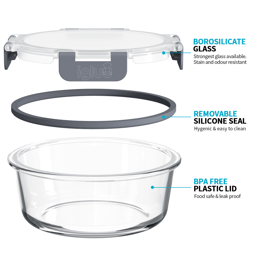 Round Glass Food Storage Containers with Airtight Lids | 950ml & 400ml | 10-Pack