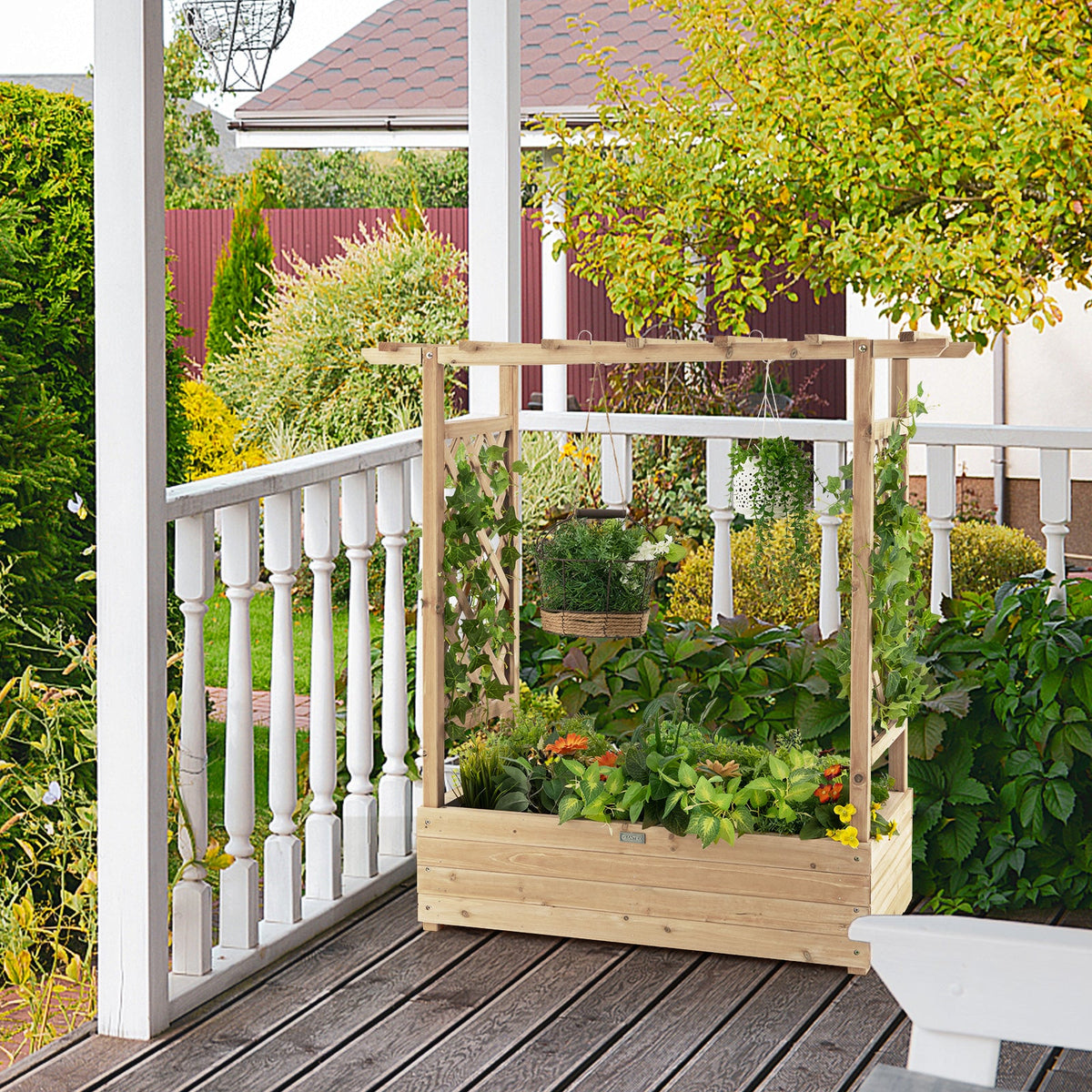 Raised Garden Bed with Arch Trellis-Coffee