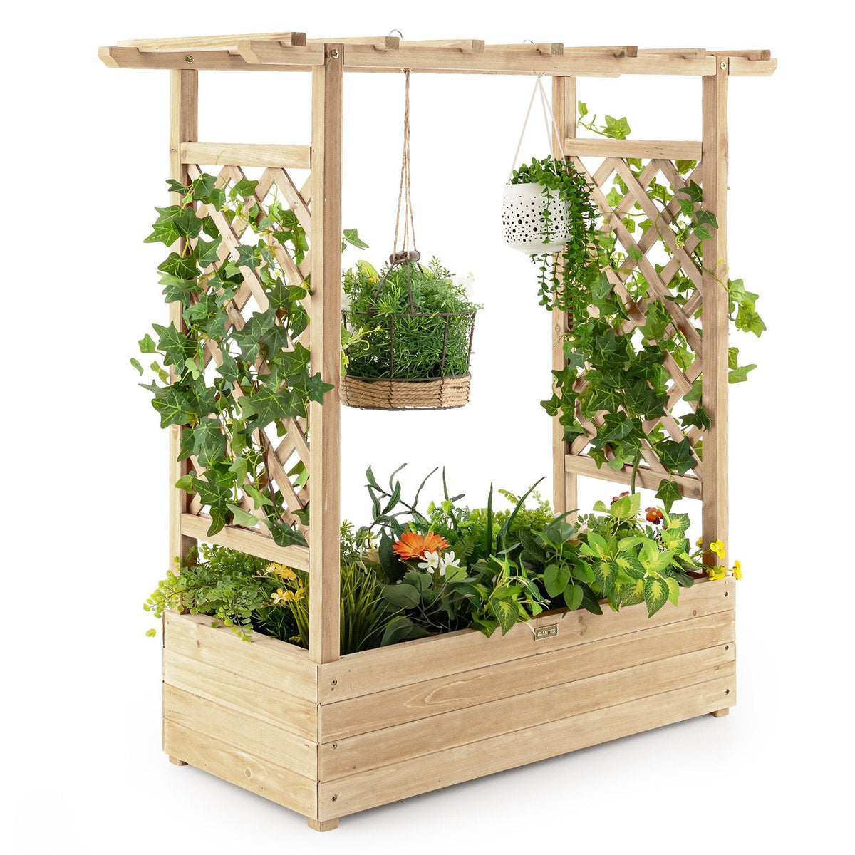Raised Garden Bed with Arch Trellis-Coffee