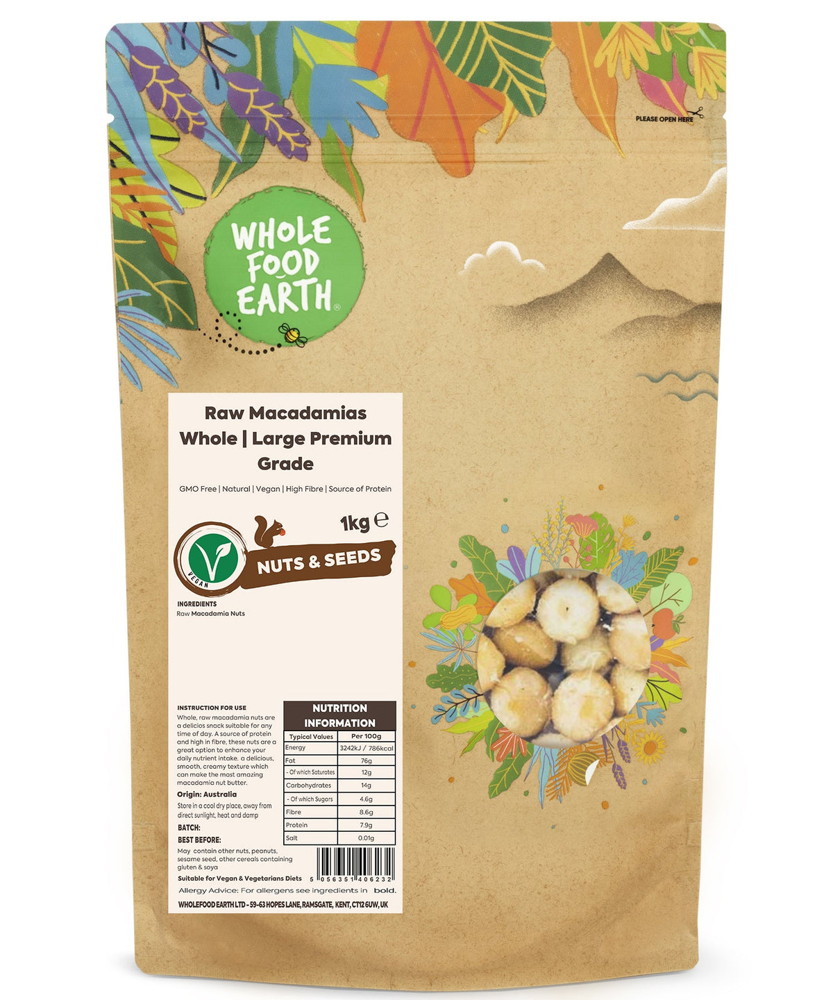 Macadamias Crudas Enteras | Grado Premium Grande