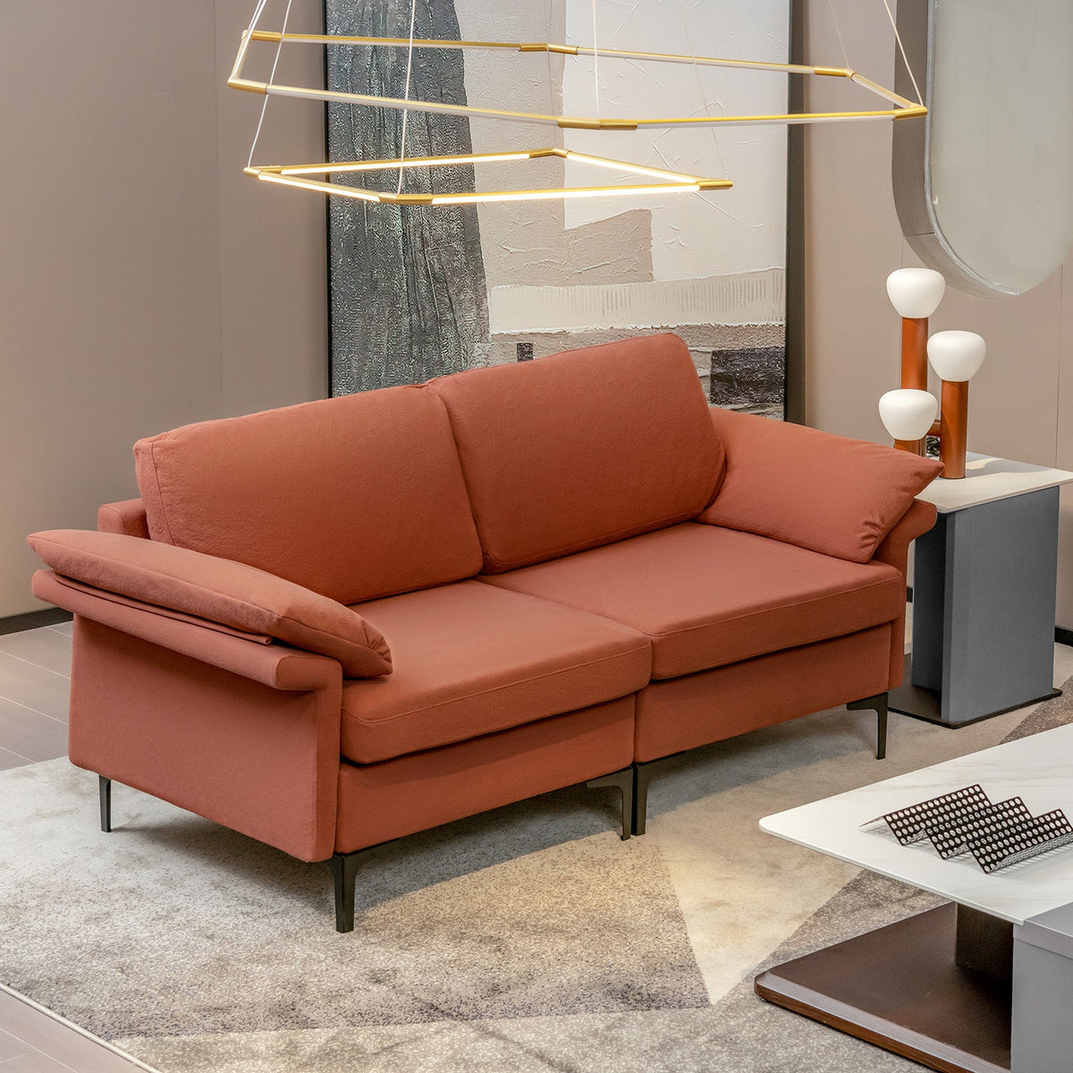 L-Shaped 2-Seater Upholstered Sectional Couch-Grey