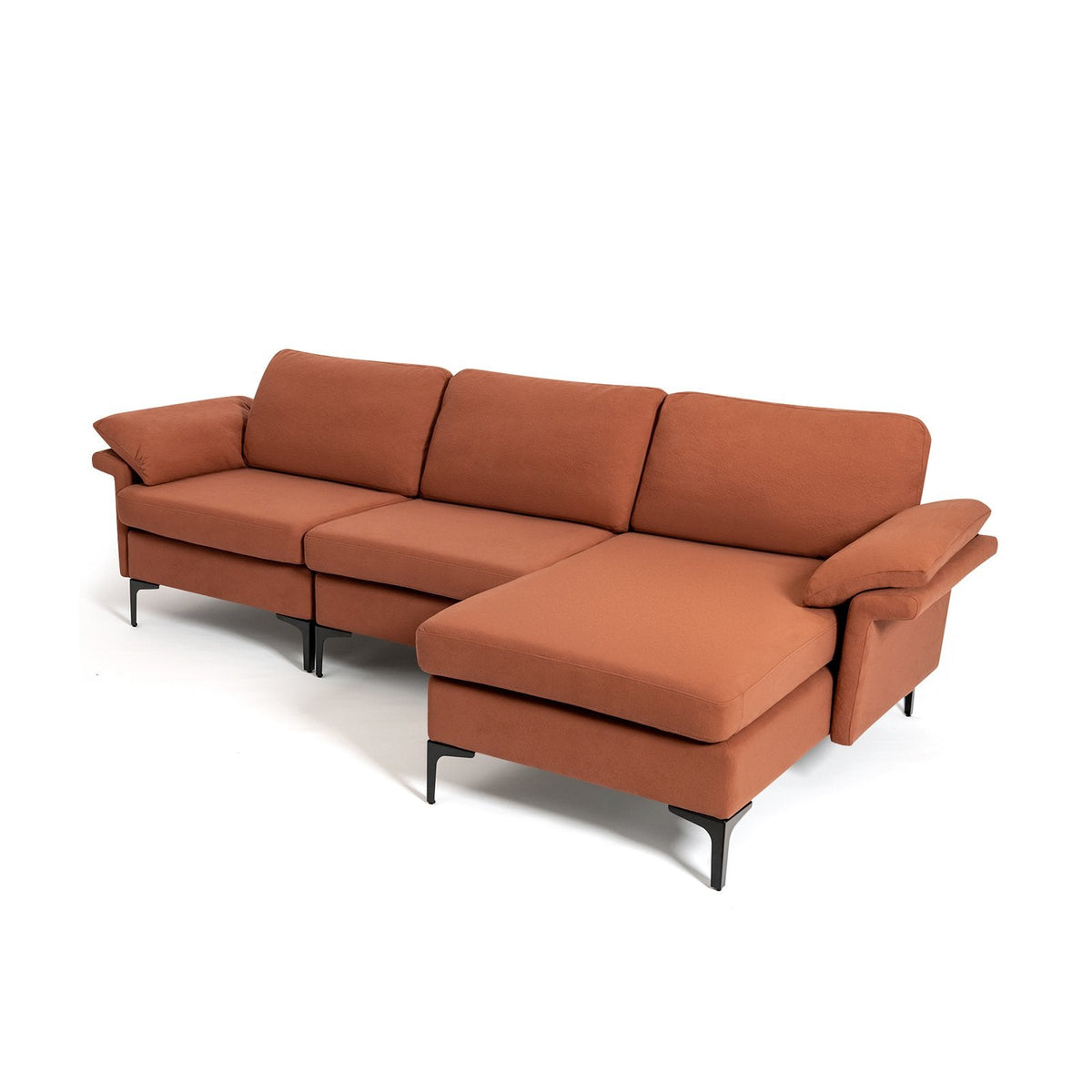 L-shaped 3-Seat Upholstered Sectional Sofa-Grey
