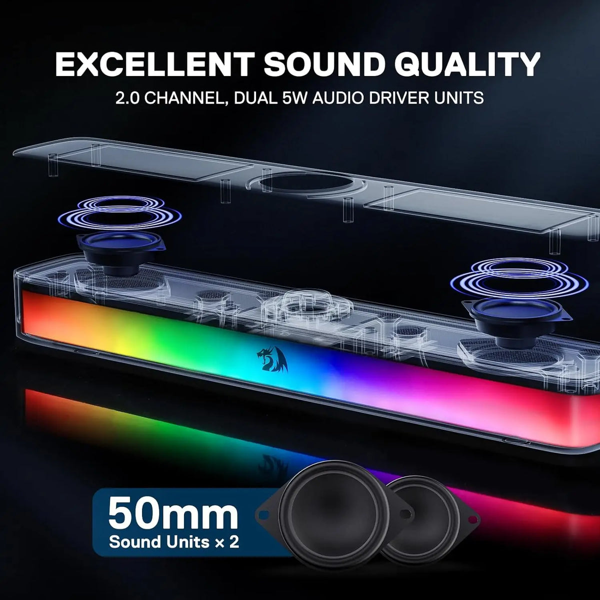 Redragon GS515 Black RGB Desktop Soundbar Computer Speakers Bluetooth LED Lights