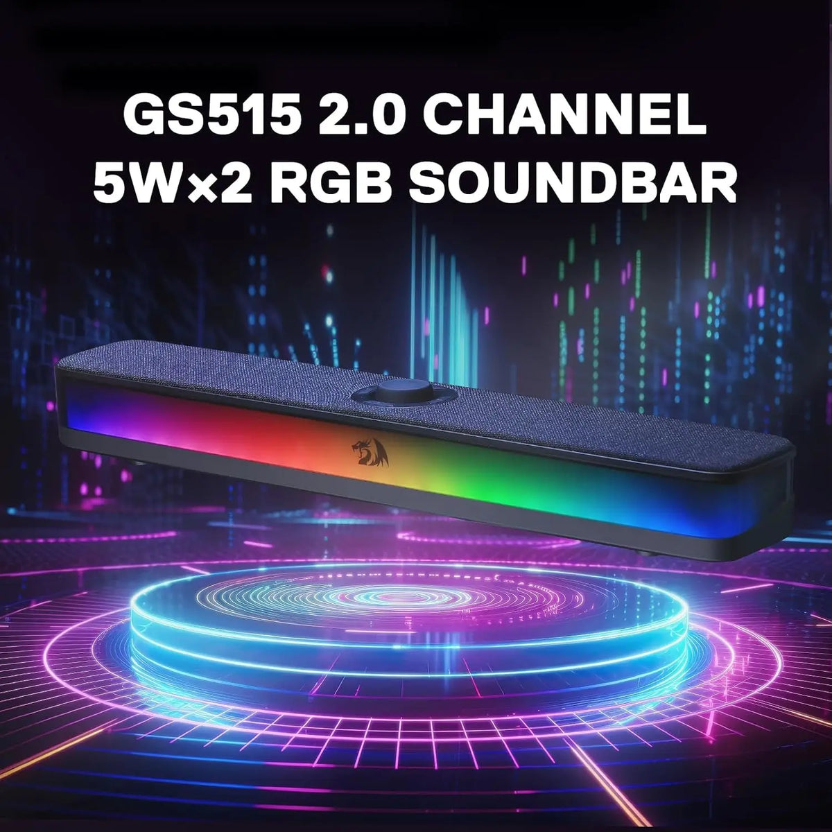 Redragon GS515 Black RGB Desktop Soundbar Computer Speakers Bluetooth LED Lights