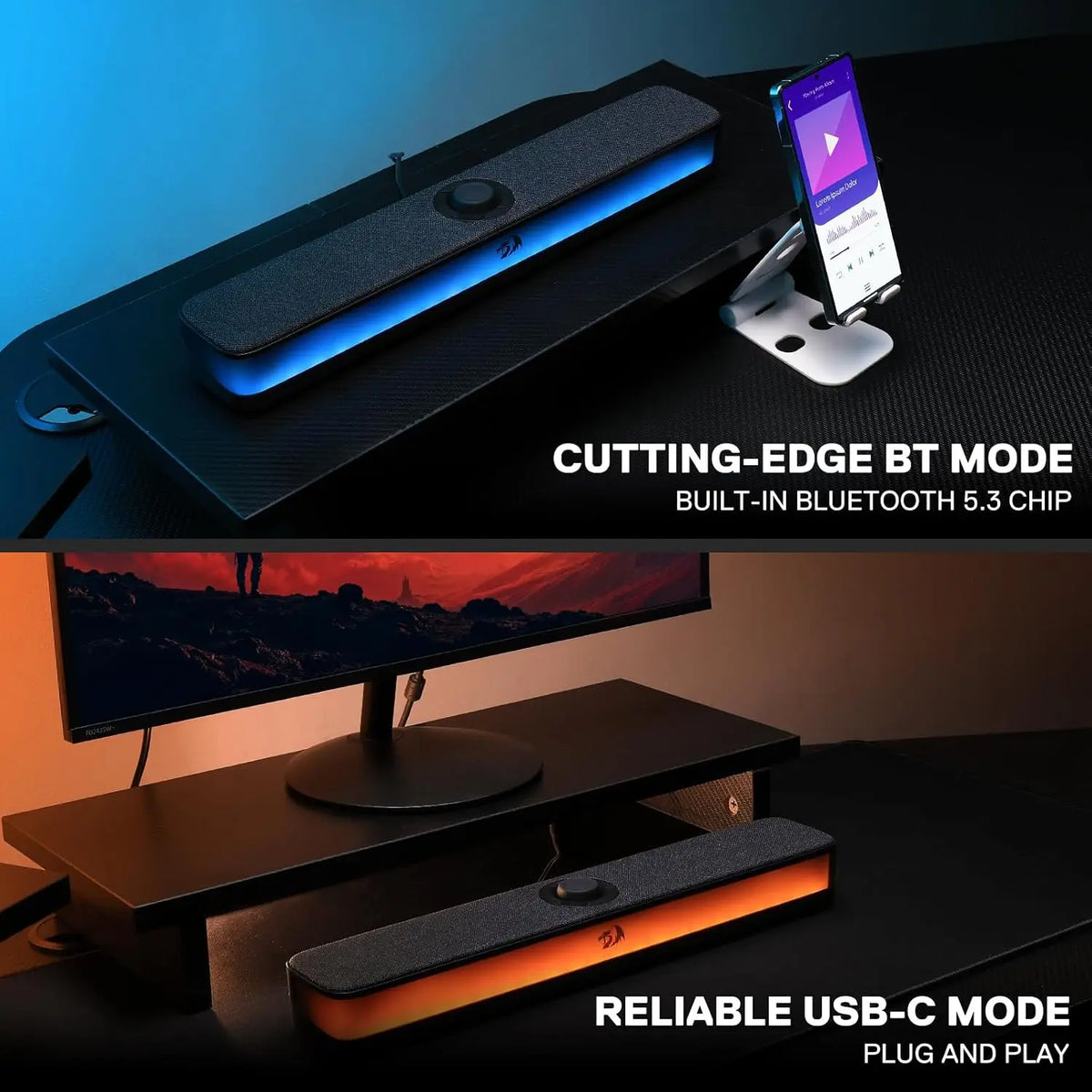 Redragon GS515 Black RGB Desktop Soundbar Computer Speakers Bluetooth LED Lights