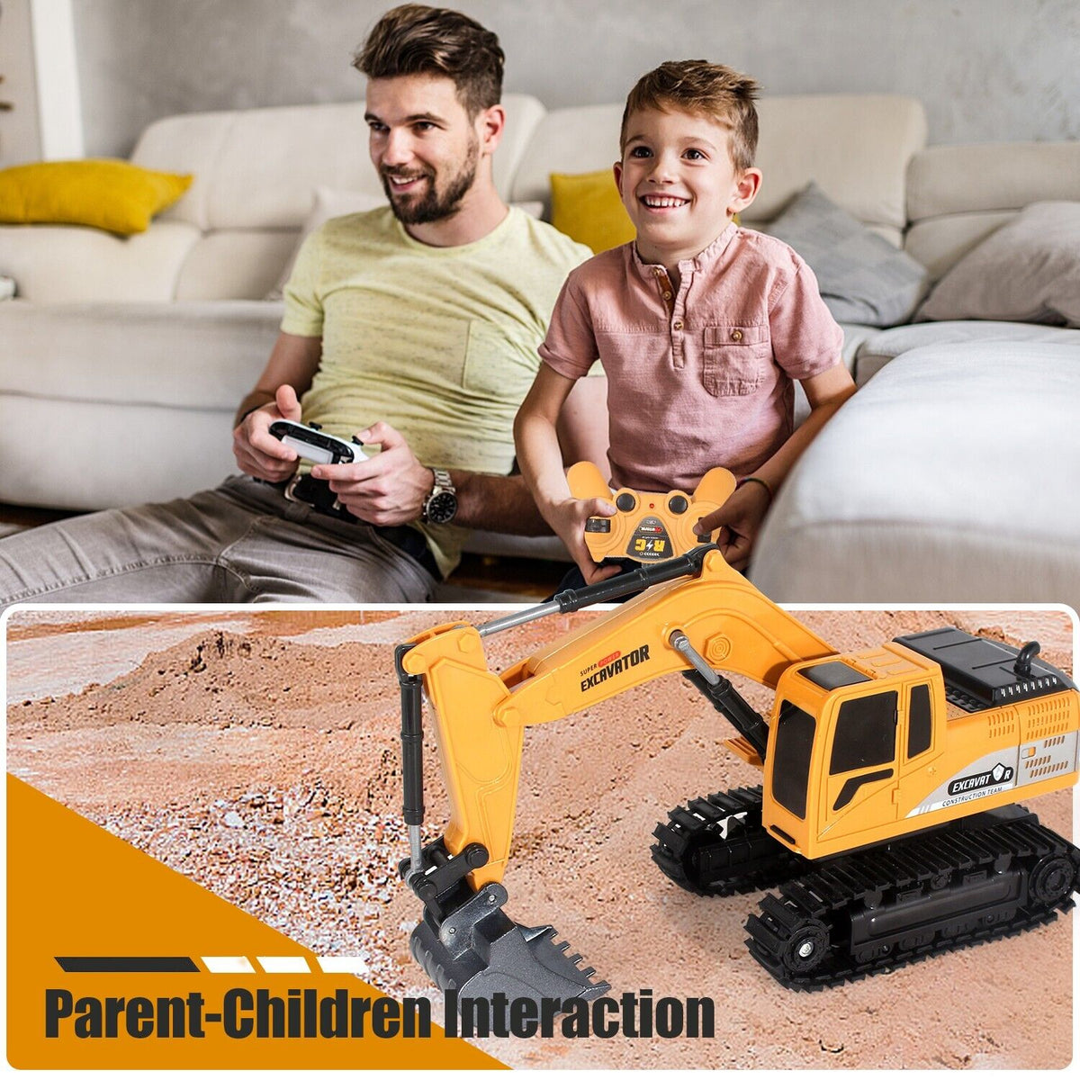 Remote Control Excavator RC Digger Truck Construction Vehicle Toy Lights Sound