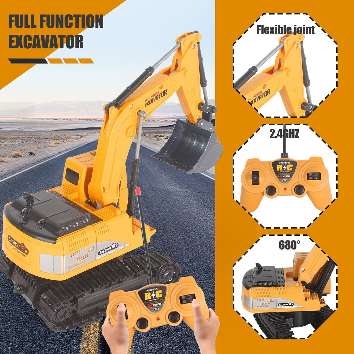 Remote Control Excavator RC Digger Truck Construction Vehicle Toy Lights Sound