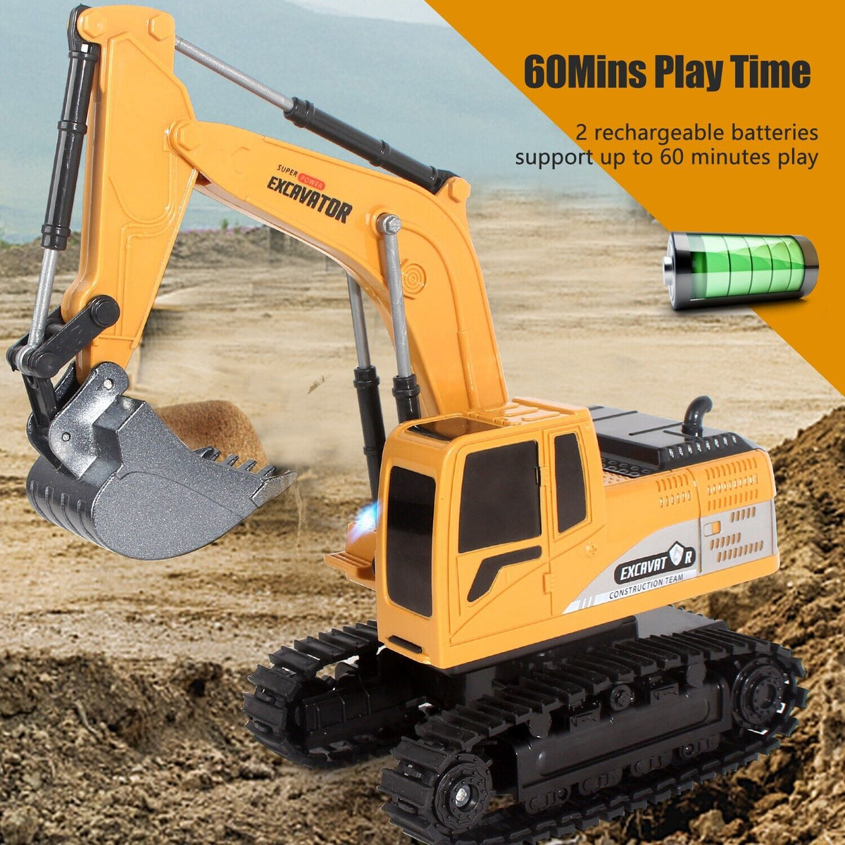 Remote Control Excavator RC Digger Truck Construction Vehicle Toy Lights Sound