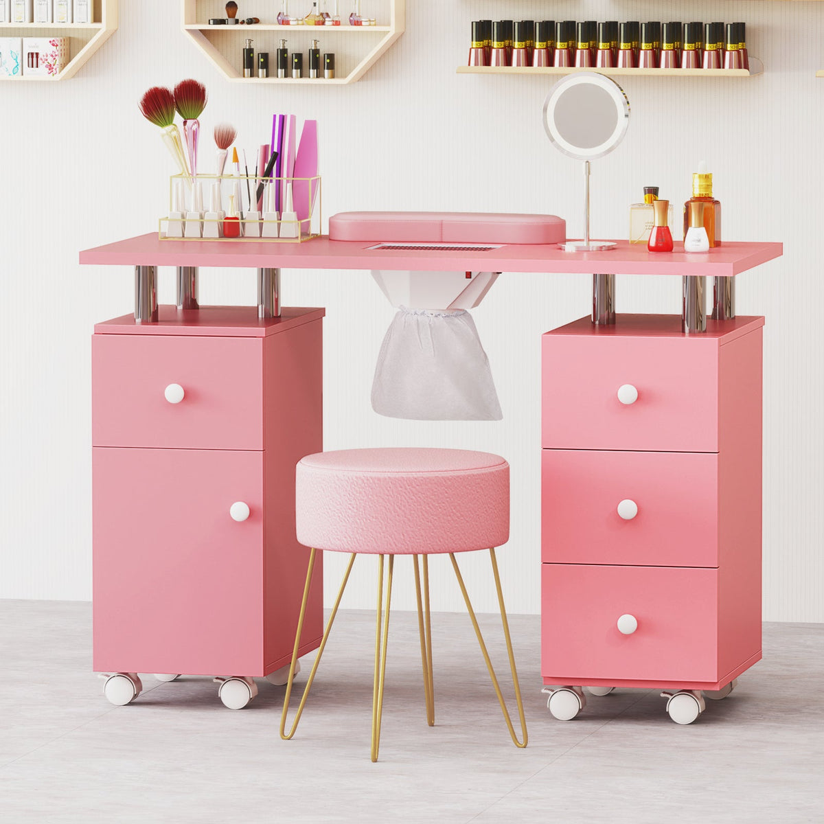 Manicure Table Nail Desk with Electric Dust Collector-Black