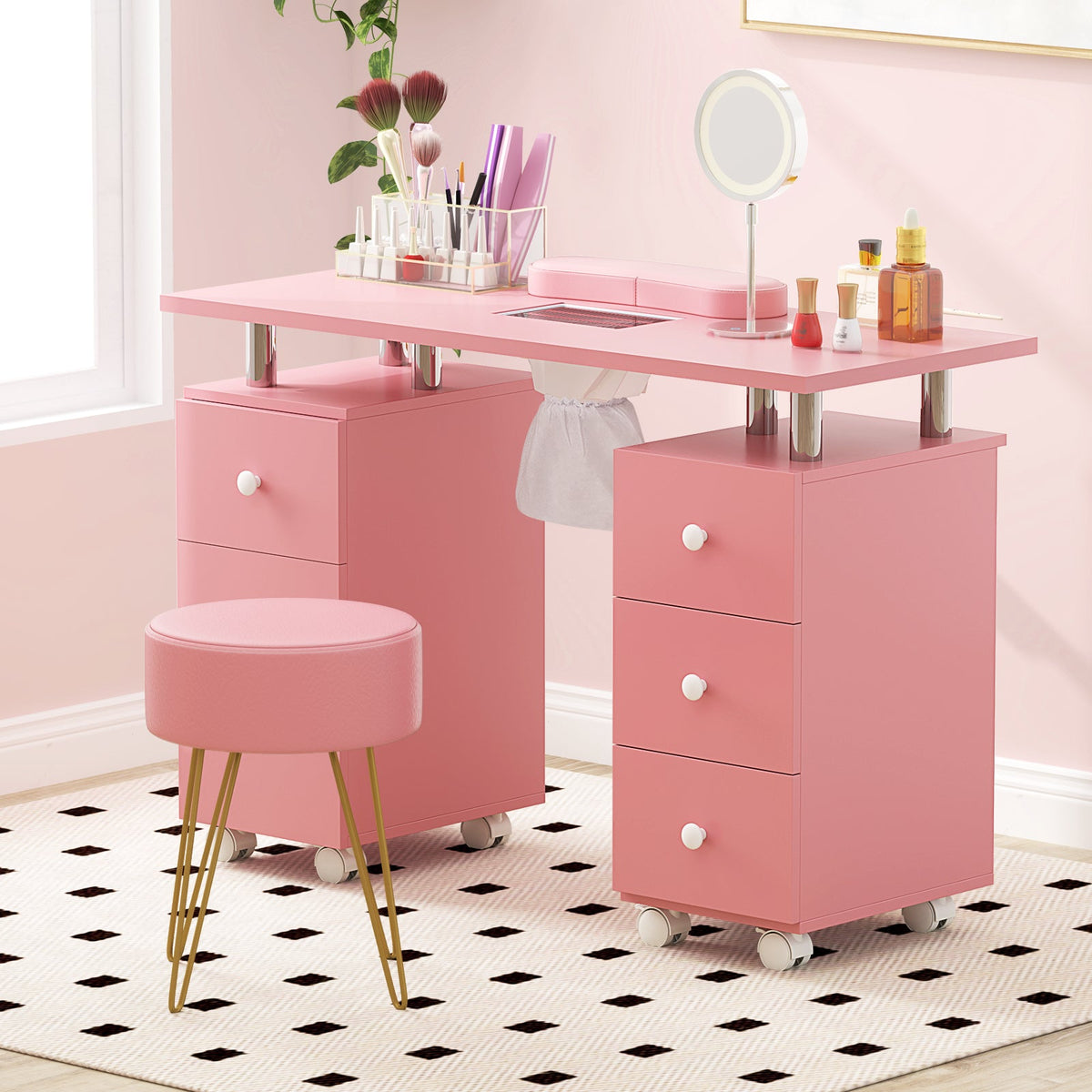 Manicure Table Nail Desk with Electric Dust Collector-Black