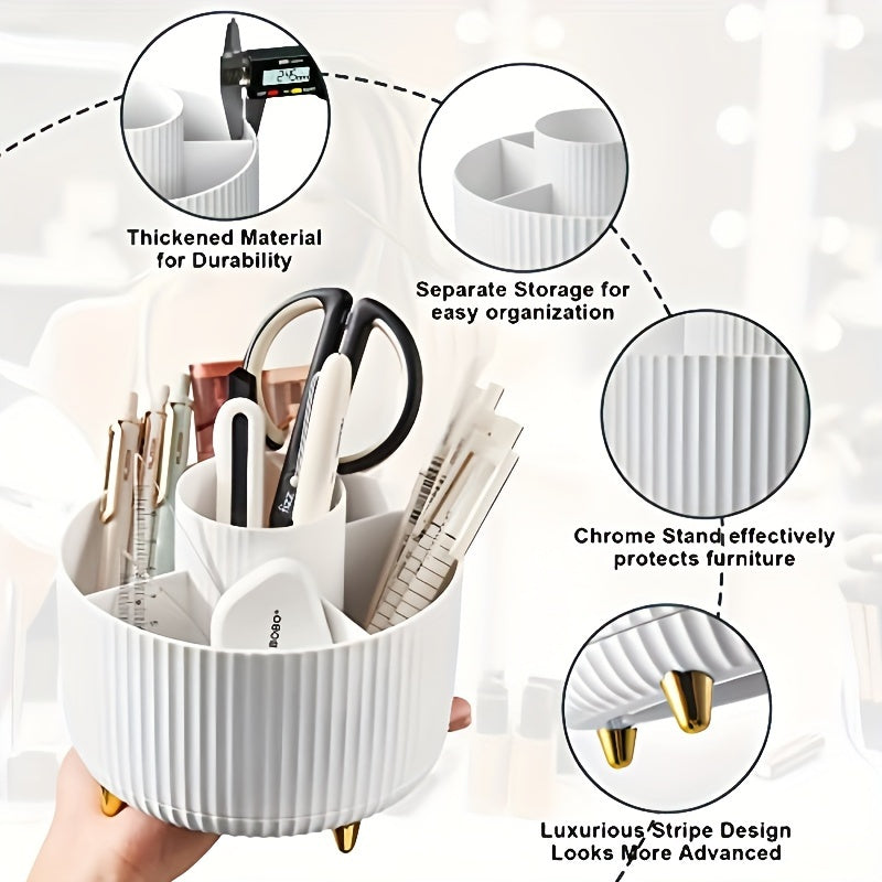 Rotating Makeup Organizer - Durable Plastic Cosmetic Storage Holder with 5 Compartments for Brushes, Lipsticks, Skincare