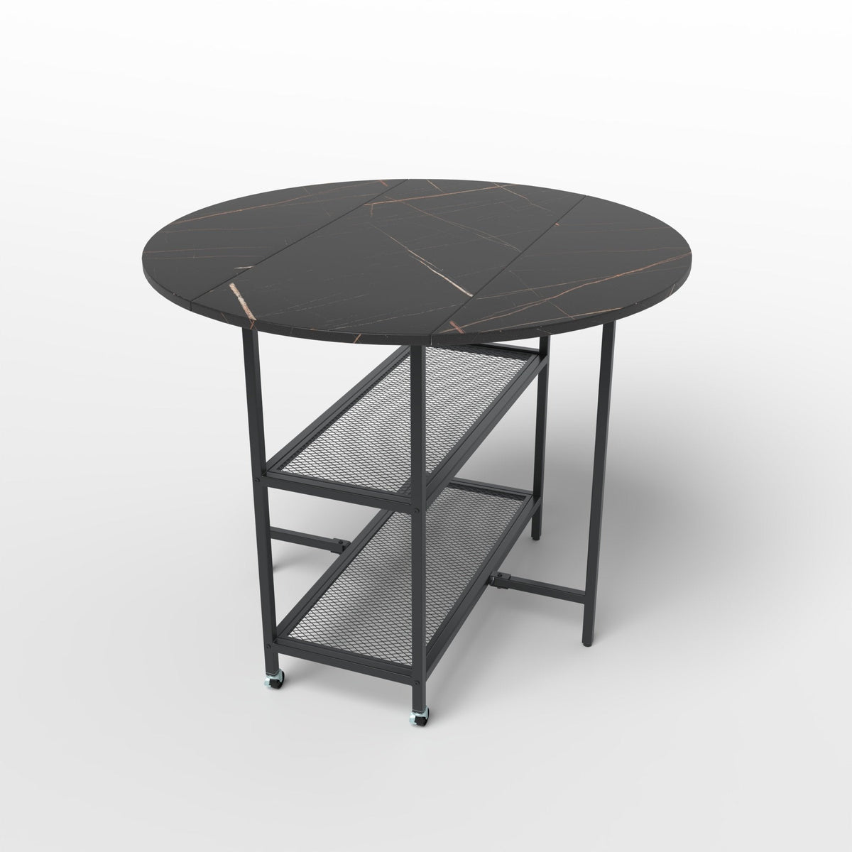 Round Kitchen Table Modern Dining Table with Drop Leaf Tabletop-Black