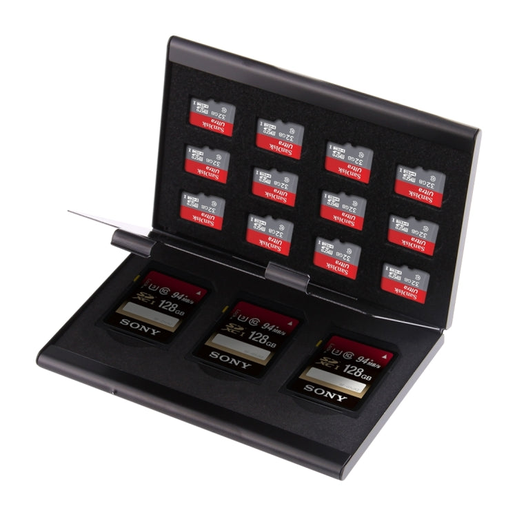 Aluminium Alloy Memory Card Case | Holds 3 SD + 12 TF Cards – Black