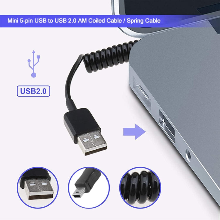 Mini USB to USB 2.0 Coiled Spring Cable – Extends up to 80cm