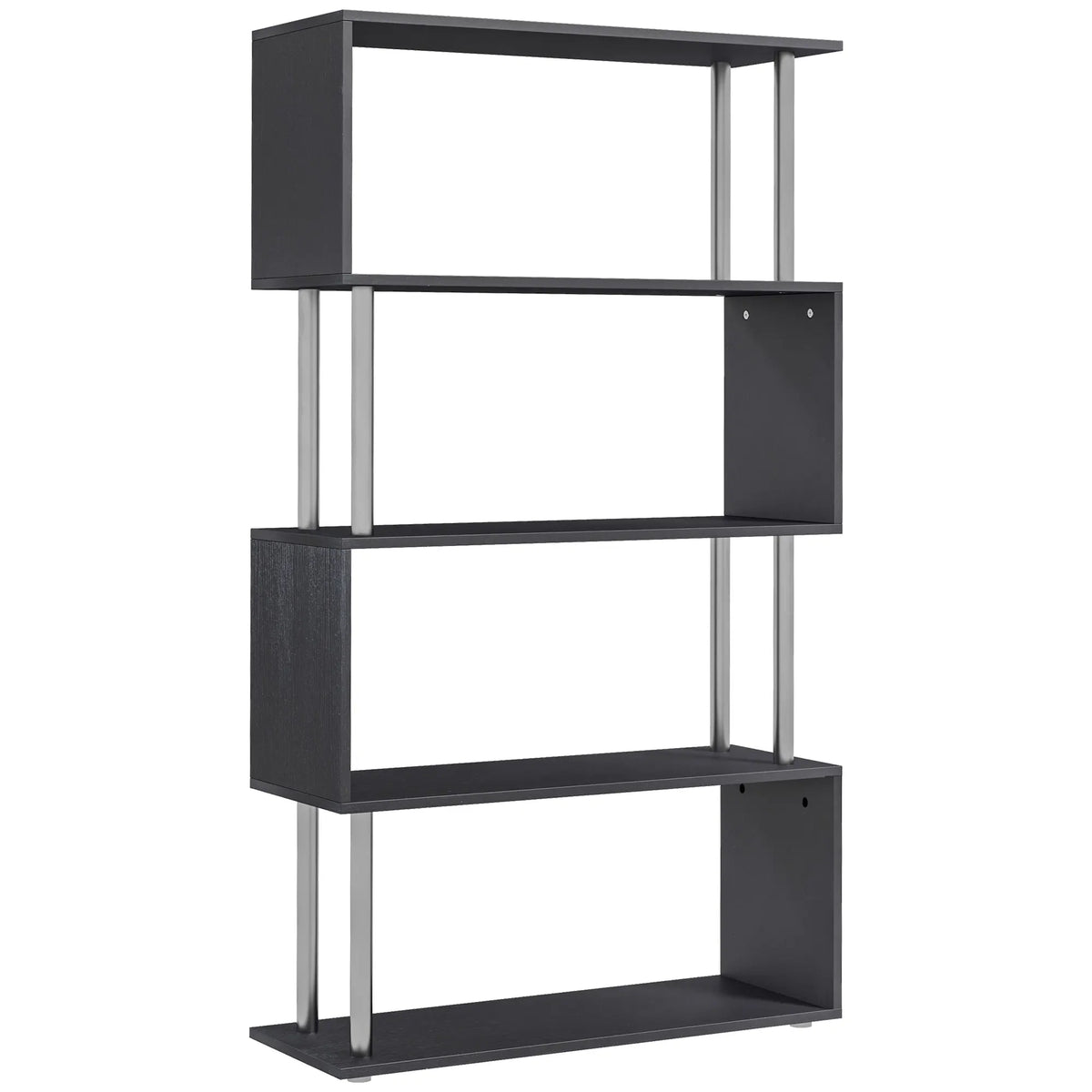 S Shape Bookcase Storage Display Unit Shelving Divider Black Wooden Metal Frame