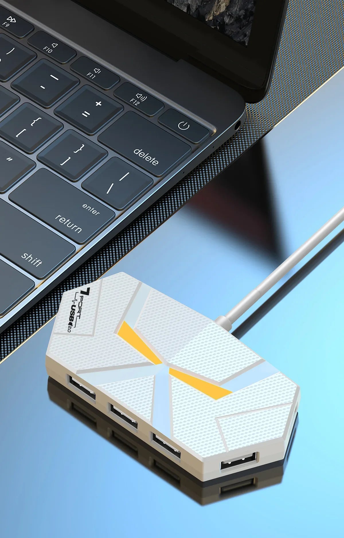 7-Port USB 2.0 Hub with Type-C Power Supply | 60cm & 1.2m Cable | Black or White