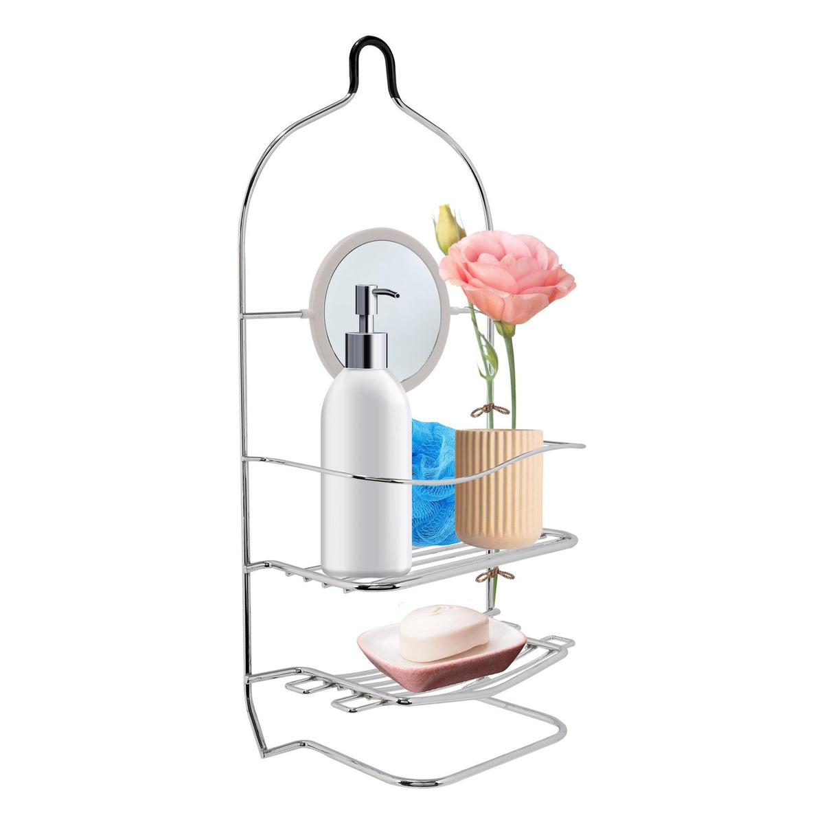 Chrome Bathroom Accessory Storage Trolley Shower Caddy Roll Holder Iron Wire