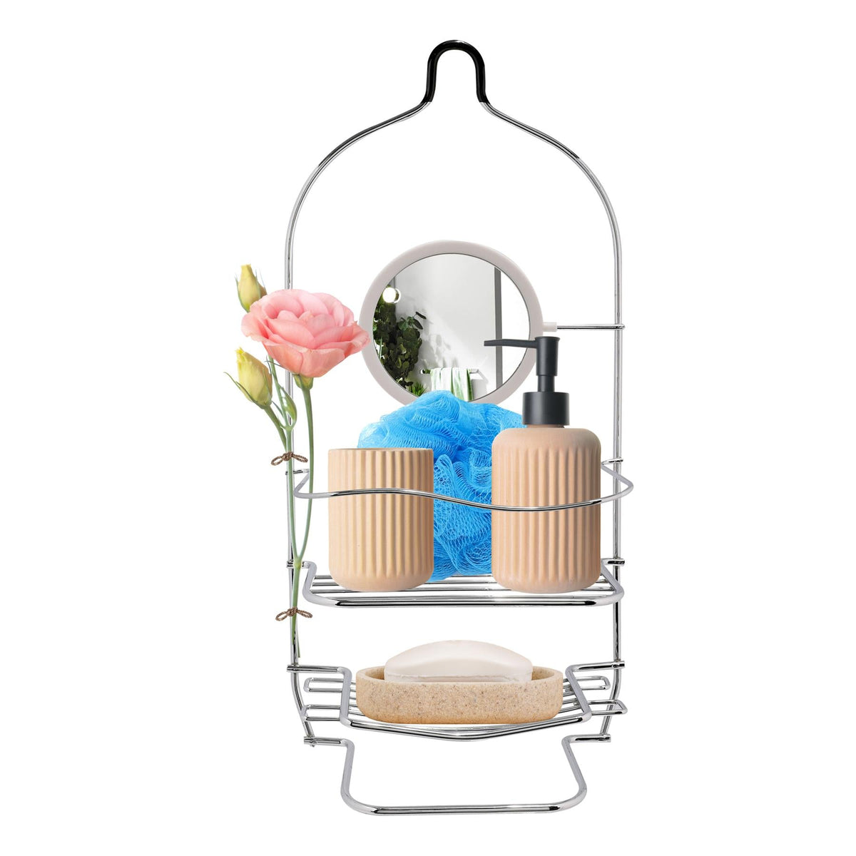 Chrome Bathroom Accessory Storage Trolley Shower Caddy Roll Holder Iron Wire