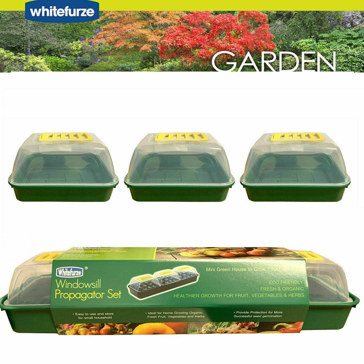 Whitefurze G2666 7 Piece Windowsill Propagator Set - Green