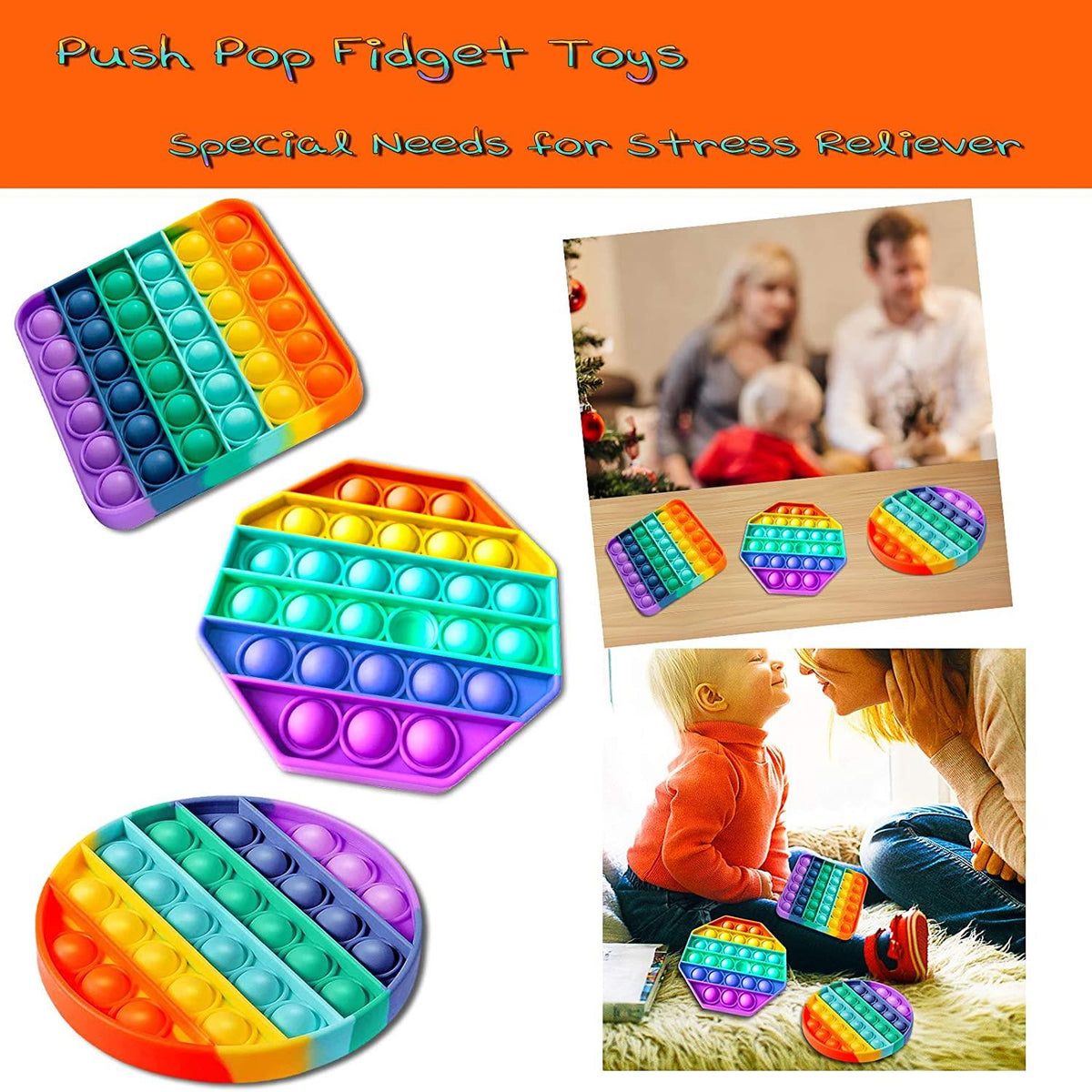 ASPECT Rainbow Colour Push Bubble Pop Bubble Sensory Fidget Toy Octagon Rainbow