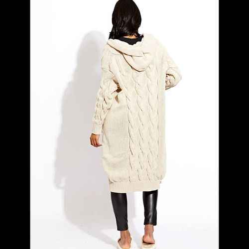 Ladies Cable Knit Hooded Cardigan