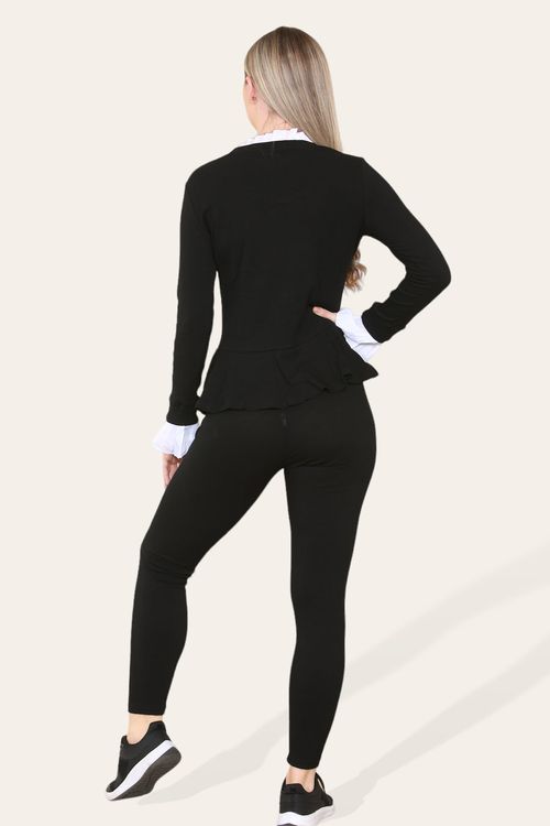 Peplum Frill Neck Suit Pleated Lounge Wear Set